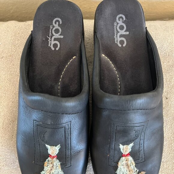 Golc Handcrafted Black Leather Windows Cats Clogs/Mules Sz 39 8-8.5 - Picture 2 of 10